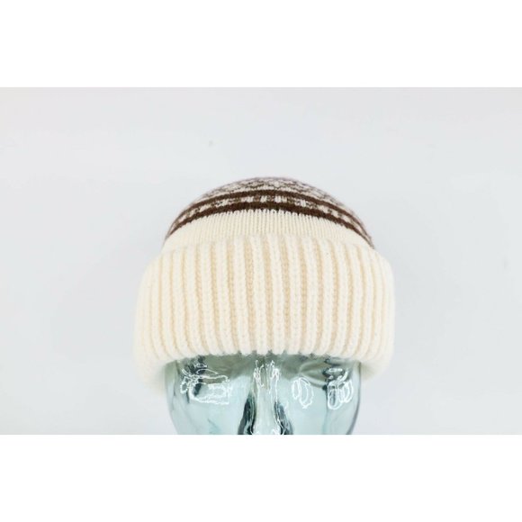 Vintage 90s Rockabilly Fair Isle Print Chunky Knit Winter Beanie Hat Cap Adult main image 6